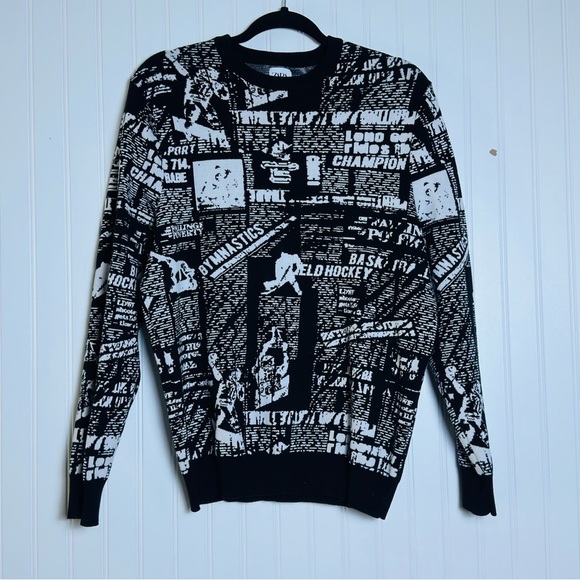 Zara Other - Zara RARE Black and White Graphic Men's Sweater Crew Neck Long Sleeves Size L